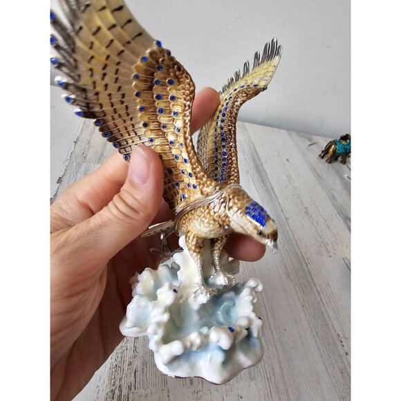 Kalifano hawk jeweled trinket jewelry box keepsake rhinestone bird waves unique - Picture 6 of 9